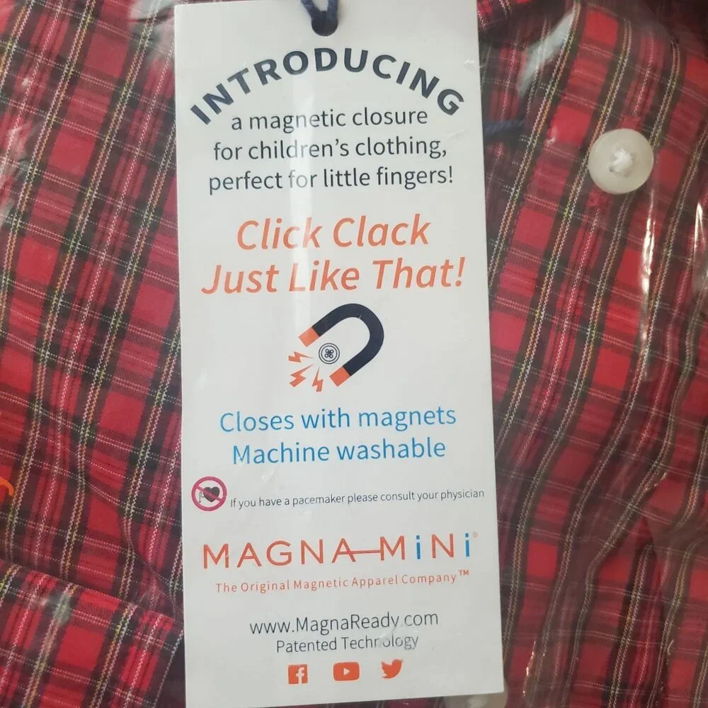 MagnaReady dress shirt boys sz medium Red plaid magnetic button down Long sleeve